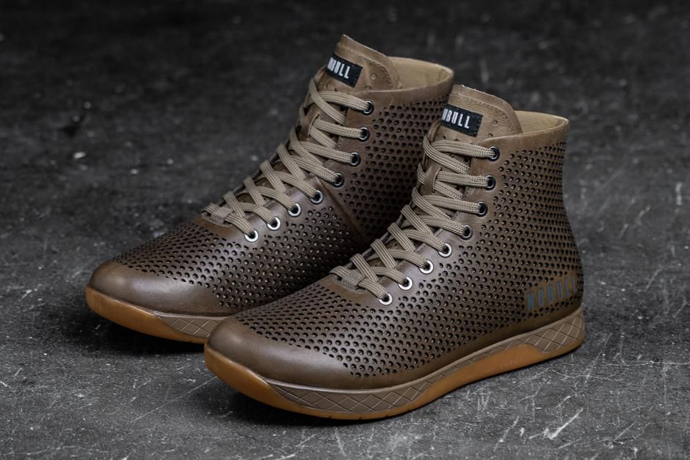 Baskets Montantes NOBULL Femme Chocolat - Chaussures NOBULL High-Top Sand Leather,France (9536-AMIOQ